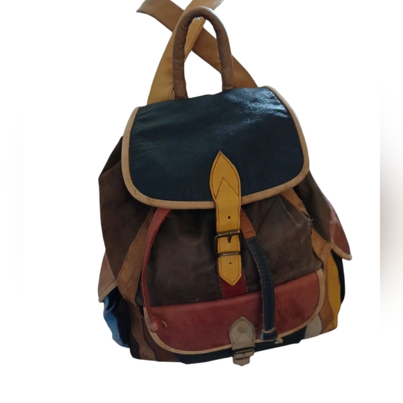 Vintage Handbags - Vintage Patchwork Leather Large Backpack - Waterspots